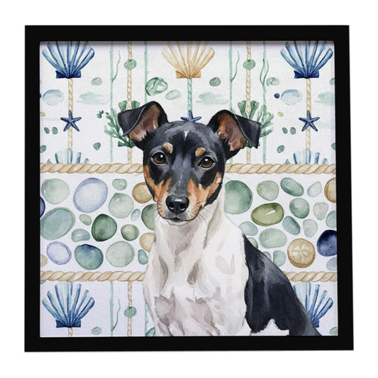 Buy this Black and White Rat Terrier Coastal Sea Glass Framed Metal Print