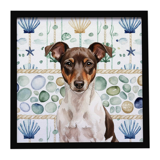 Buy this Chocolate and White Rat Terrier Coastal Sea Glass Framed Metal Print