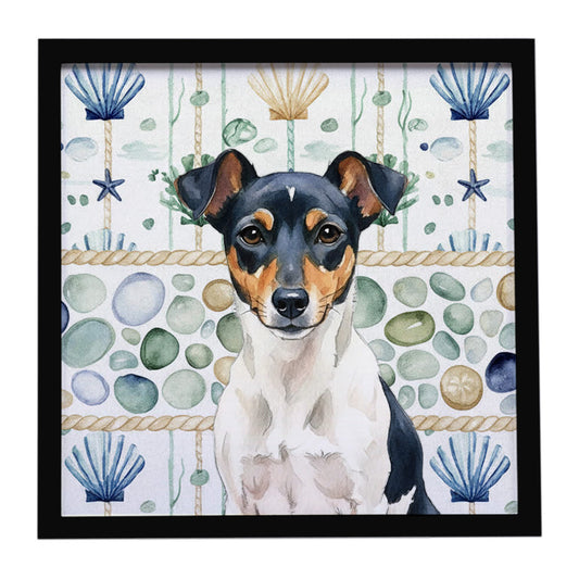 Buy this Tricolor Rat Terrier Coastal Sea Glass Framed Metal Print