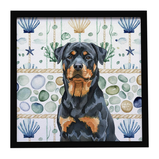 Buy this Rottweiler Coastal Sea Glass Framed Metal Print