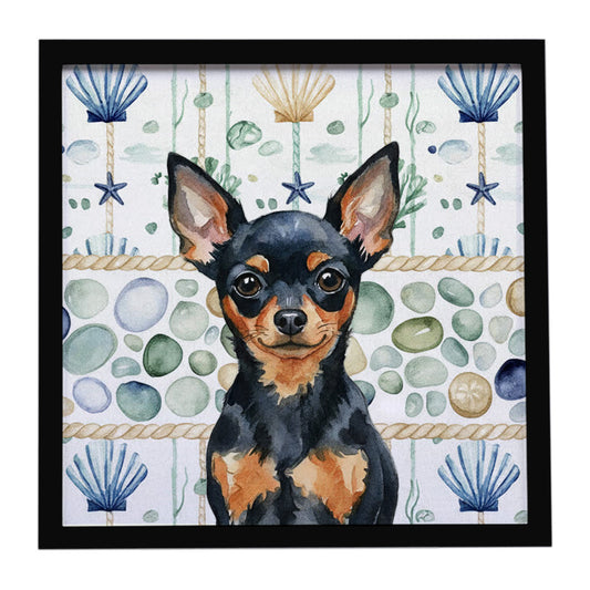 Buy this Black and Tan Russian Toy Coastal Sea Glass Framed Metal Print