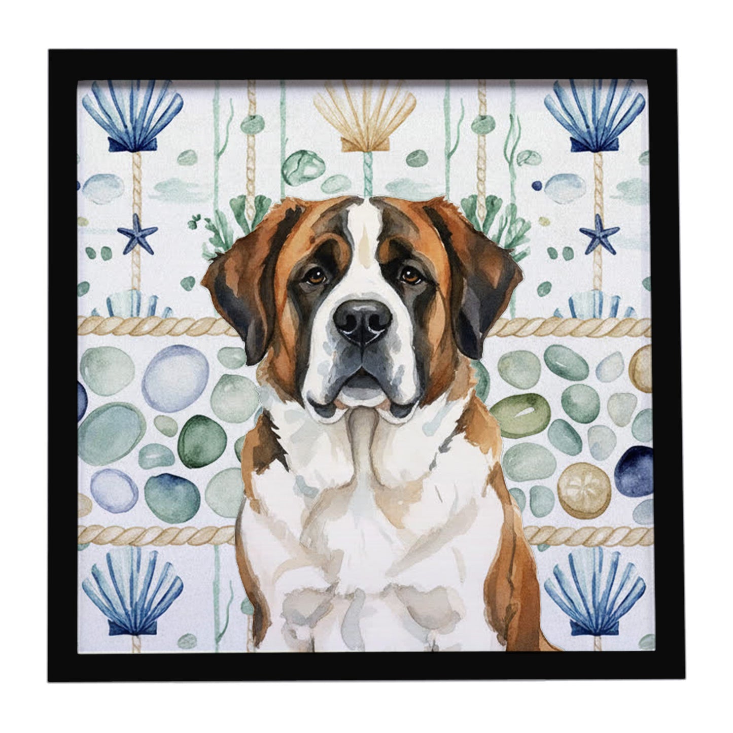 Buy this Brindle and White Saint Bernard Coastal Sea Glass Framed Metal Print