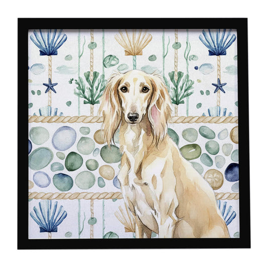 Buy this Cream Saluki Coastal Sea Glass Framed Metal Print