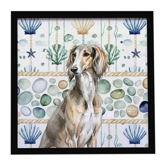 Buy this Grizzle Saluki Coastal Sea Glass Framed Metal Print