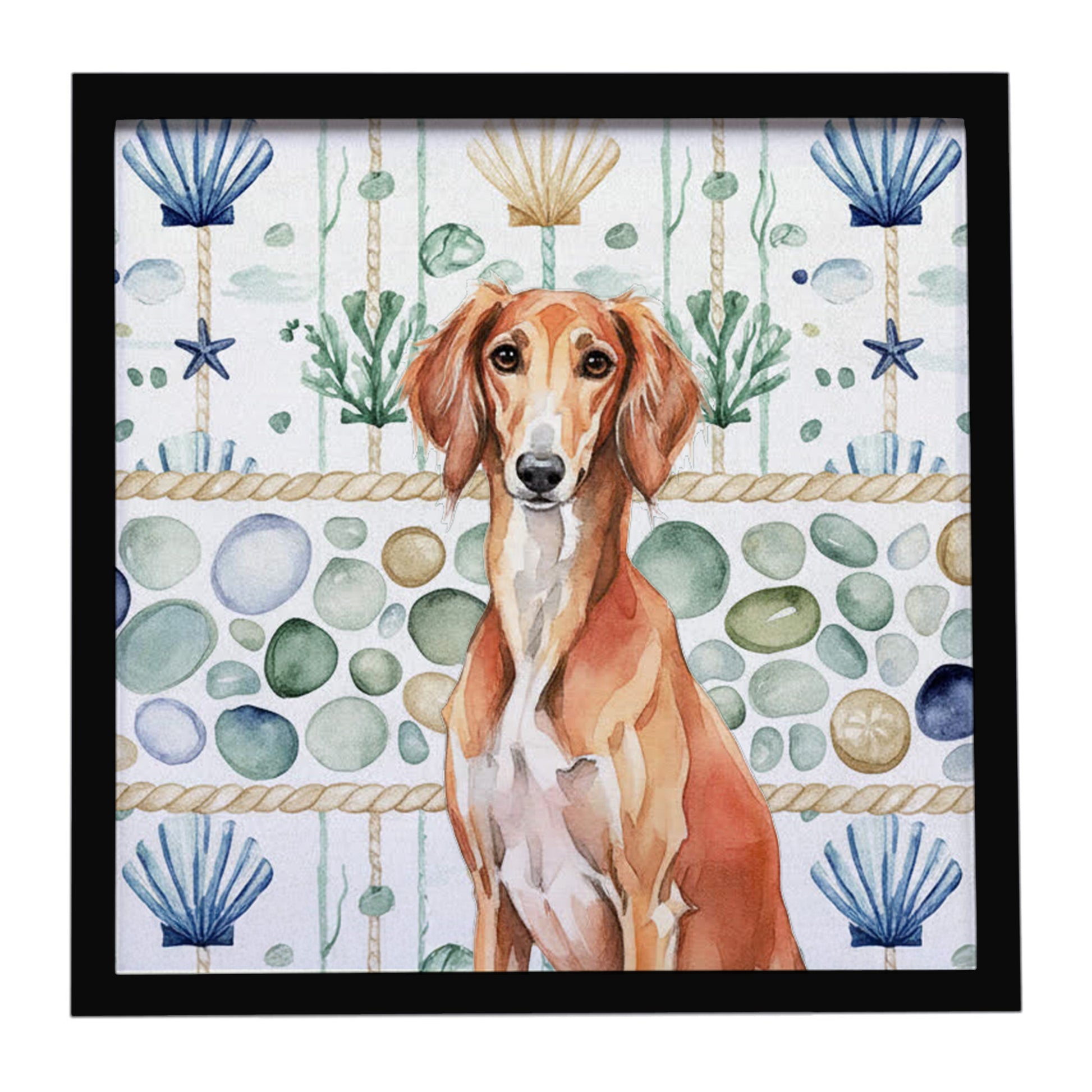 Buy this Red Saluki Coastal Sea Glass Framed Metal Print