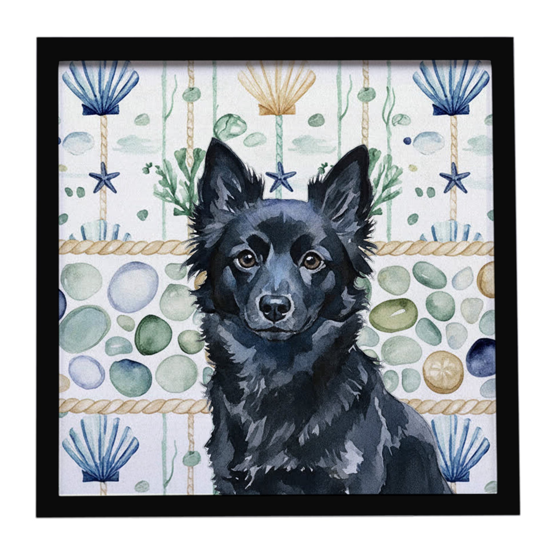 Buy this Schipperke Coastal Sea Glass Framed Metal Print