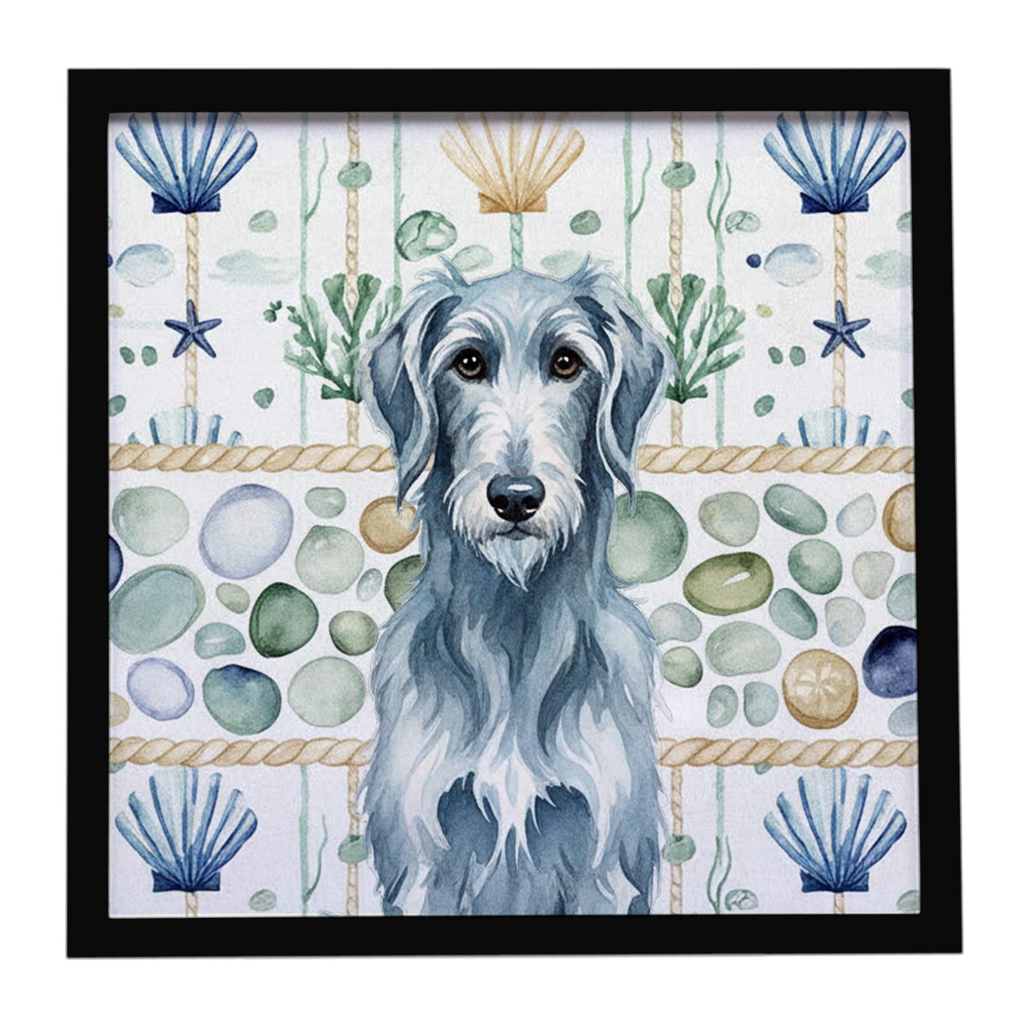 Buy this Blue-Gray Scottish Deerhound Coastal Sea Glass Framed Metal Print