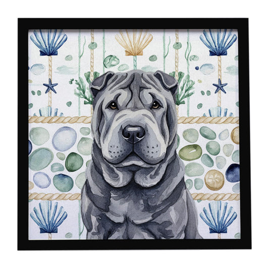 Buy this Black Shar Pei Coastal Sea Glass Framed Metal Print