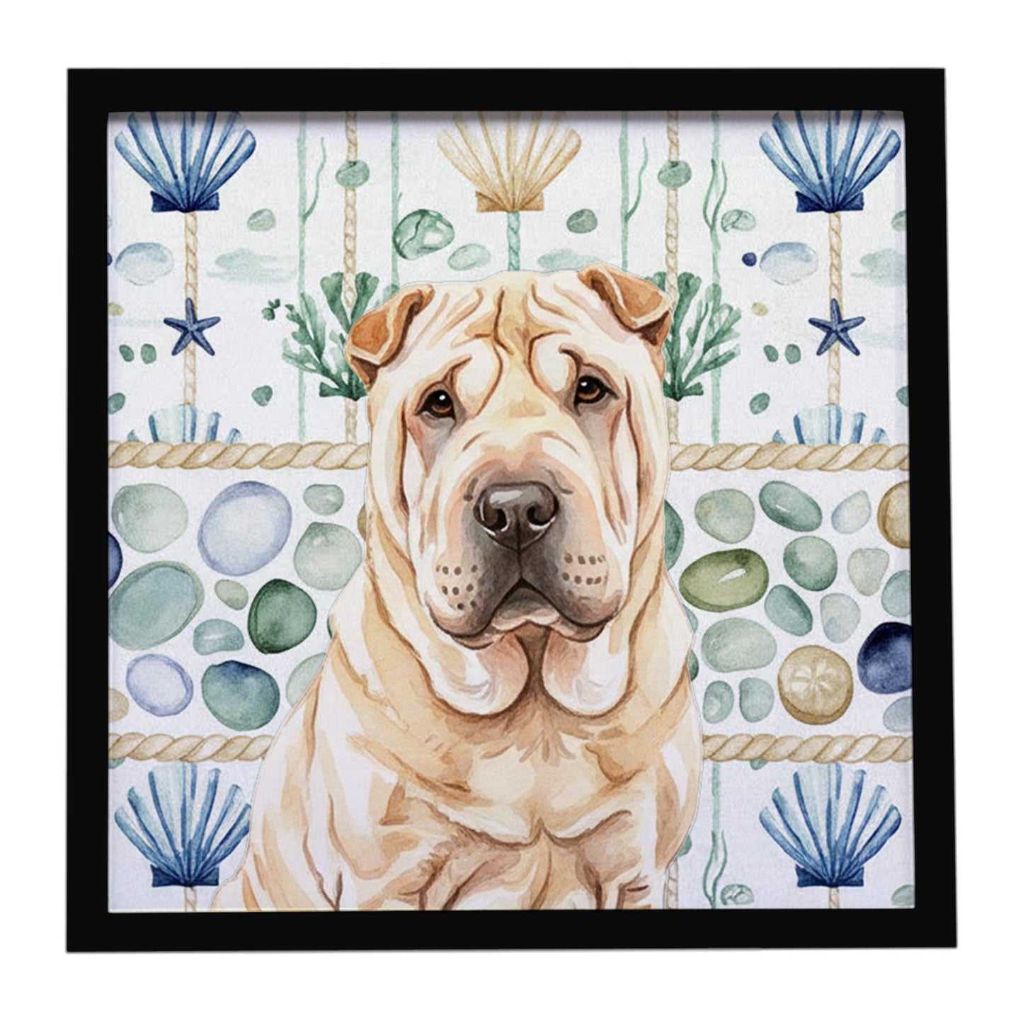 Buy this Shar Pei Coastal Sea Glass Framed Metal Print