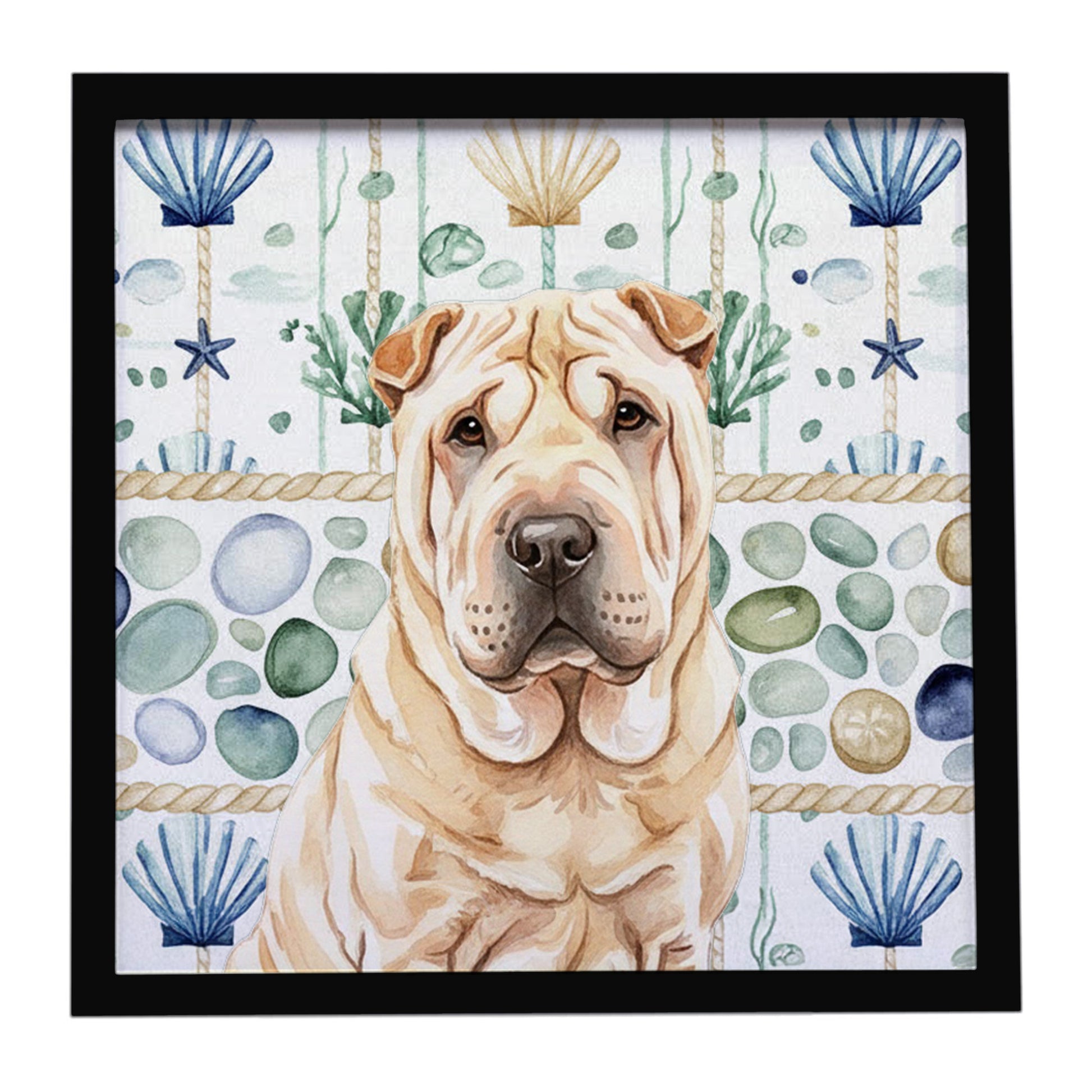 Buy this Shar Pei Coastal Sea Glass Framed Metal Print