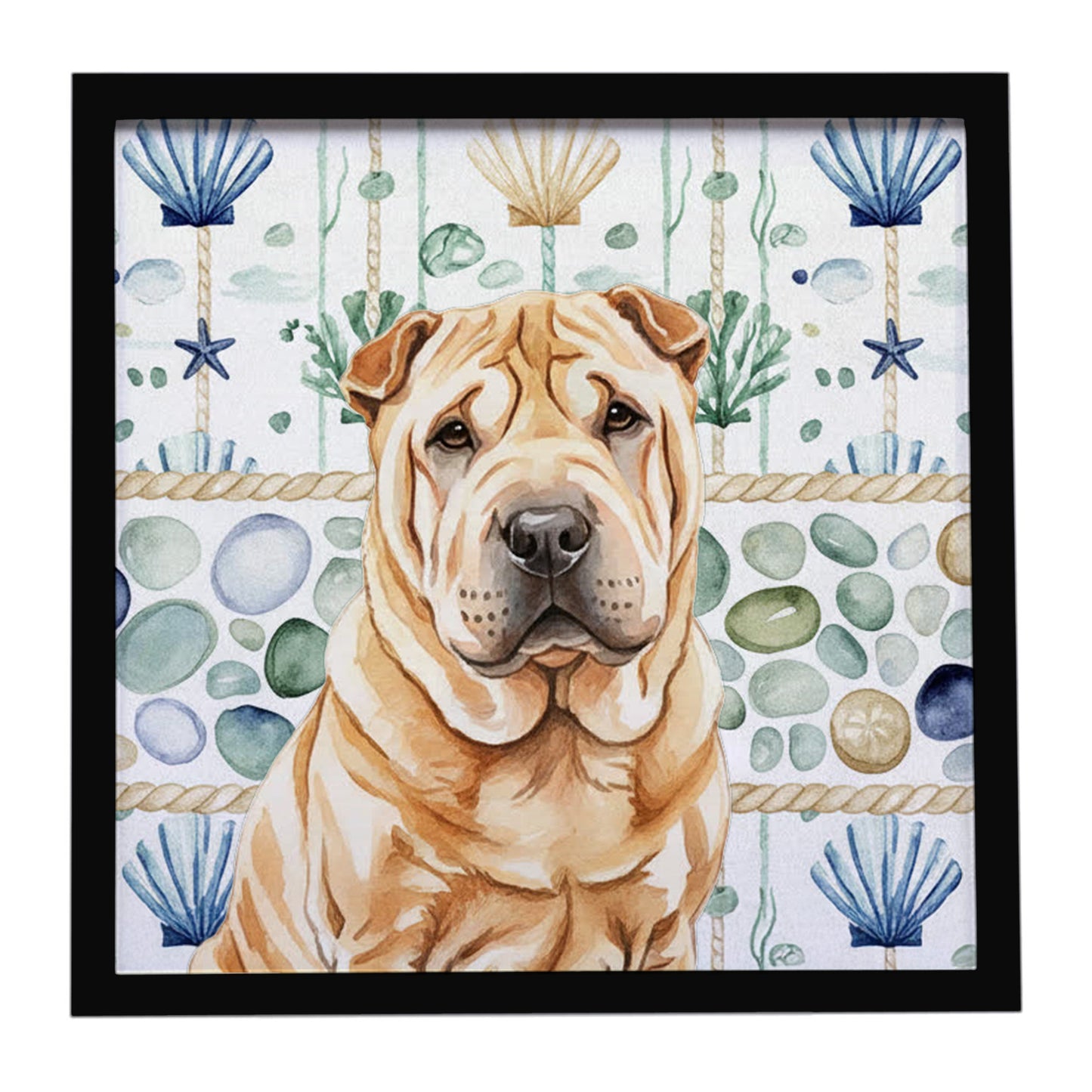 Buy this Red Shar Pei Coastal Sea Glass Framed Metal Print