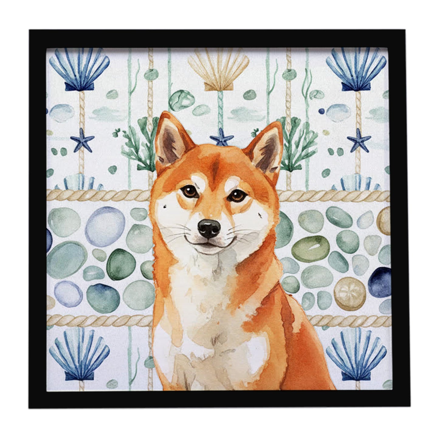 Buy this Red Shiba Inu Coastal Sea Glass Framed Metal Print