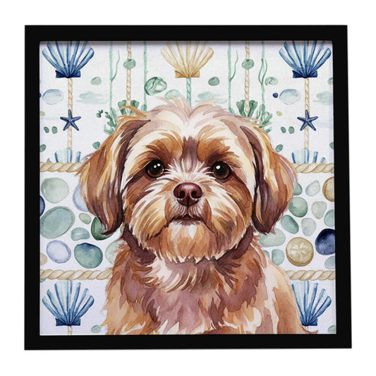 Buy this Liver Shih Tzu Coastal Sea Glass Framed Metal Print