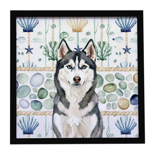Buy this Siberian Husky Coastal Sea Glass Framed Metal Print