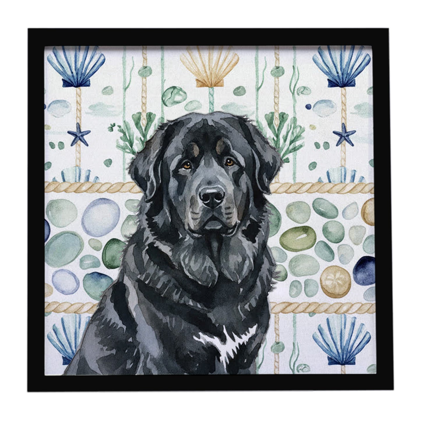 Buy this Black Tibetan Mastiff Coastal Sea Glass Framed Metal Print