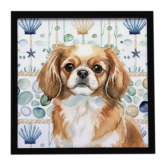 Buy this Tibetan Spaniel Coastal Sea Glass Framed Metal Print
