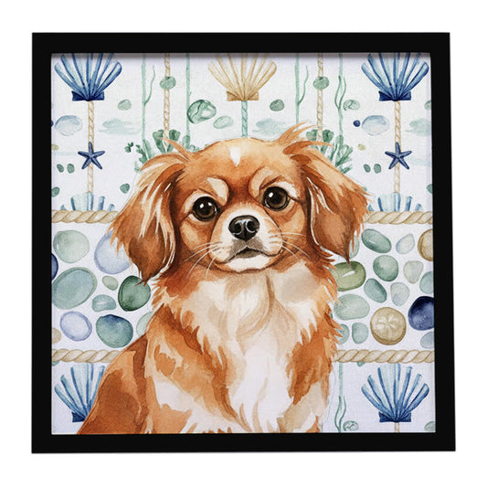 Buy this Red Tibetan Spaniel Coastal Sea Glass Framed Metal Print