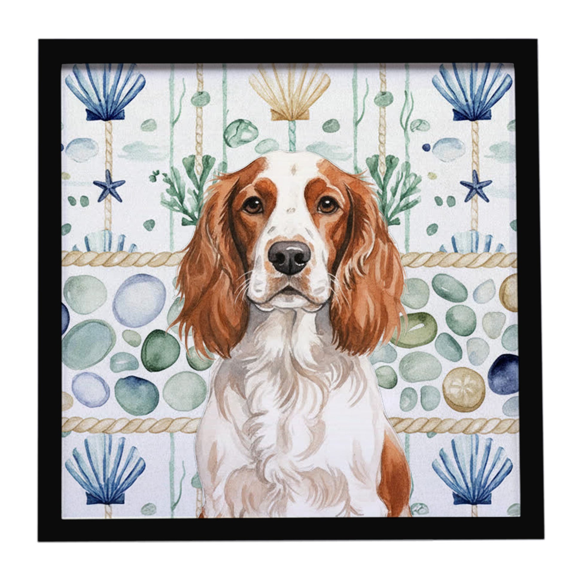 Buy this Welsh Springer Spaniel Coastal Sea Glass Framed Metal Print