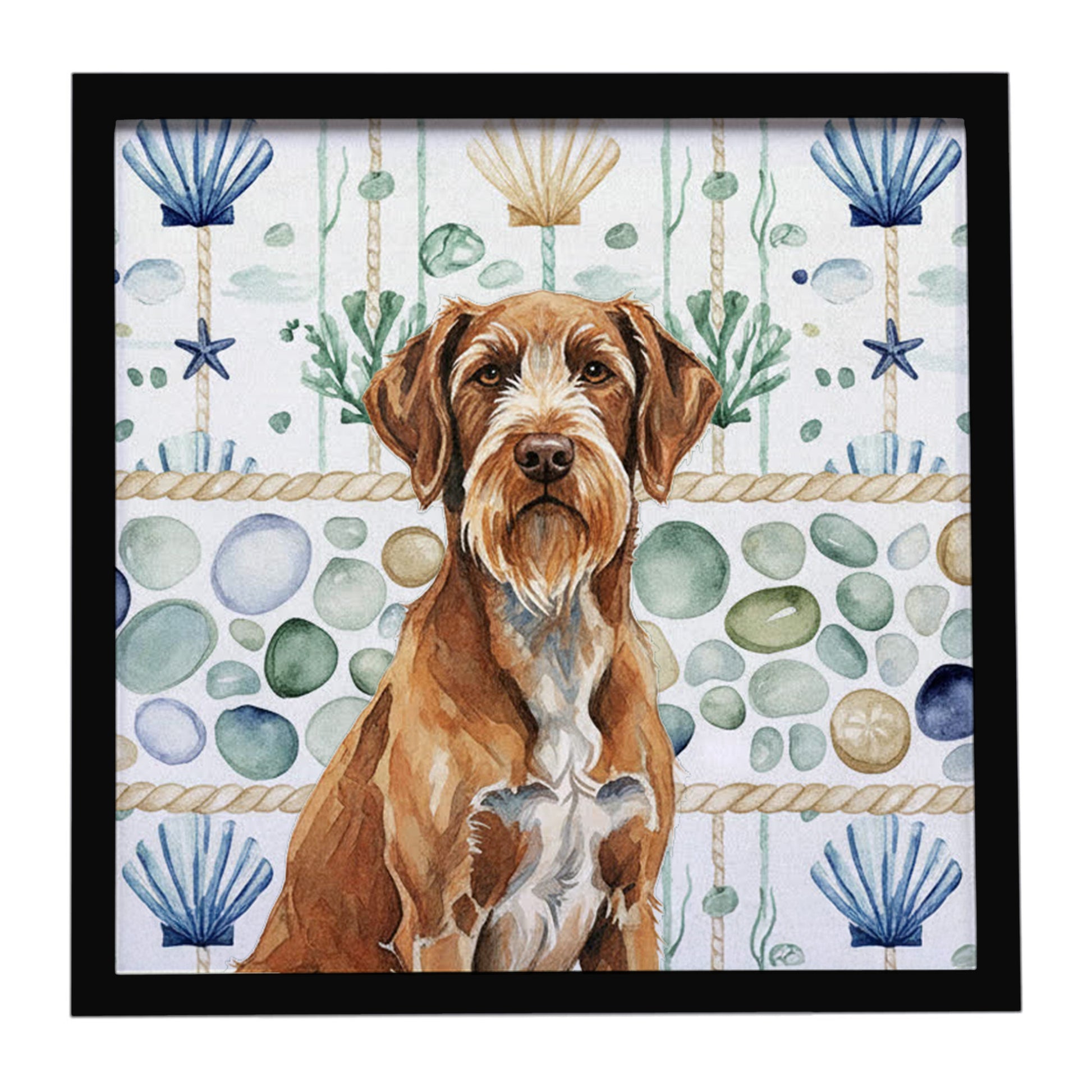 Buy this Wirehaired Pointing Griffon Coastal Sea Glass Framed Metal Print