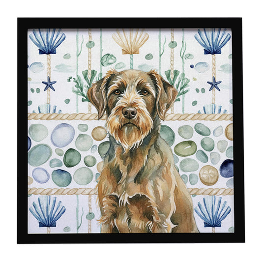 Buy this Chestnut Wirehaired Pointing Griffon Coastal Sea Glass Framed Metal Print