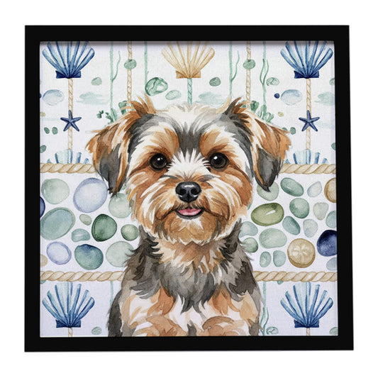 Buy this Yorkiepoo Coastal Sea Glass Framed Metal Print