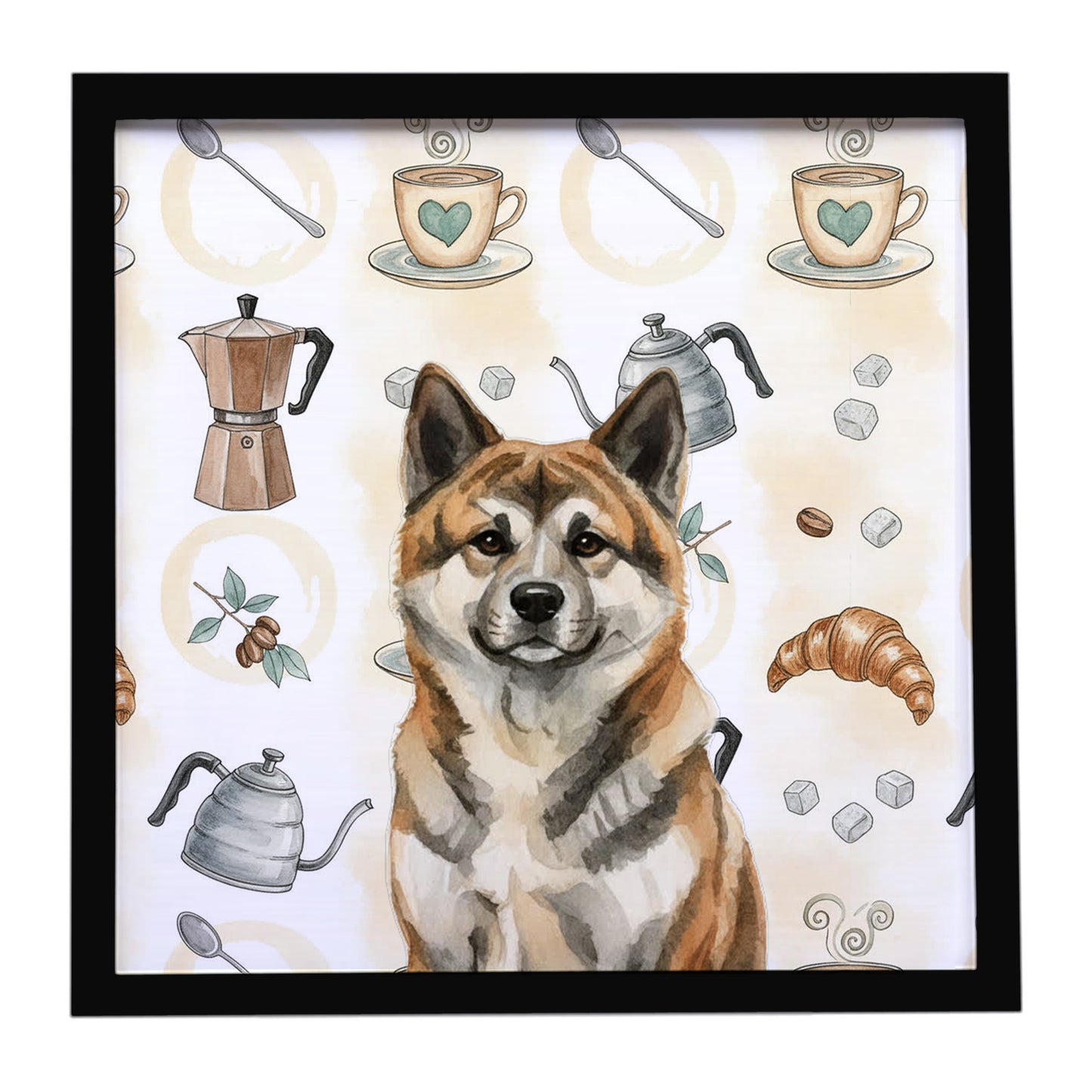 Buy this Brindle Akita Coffee Bar Framed Metal Print