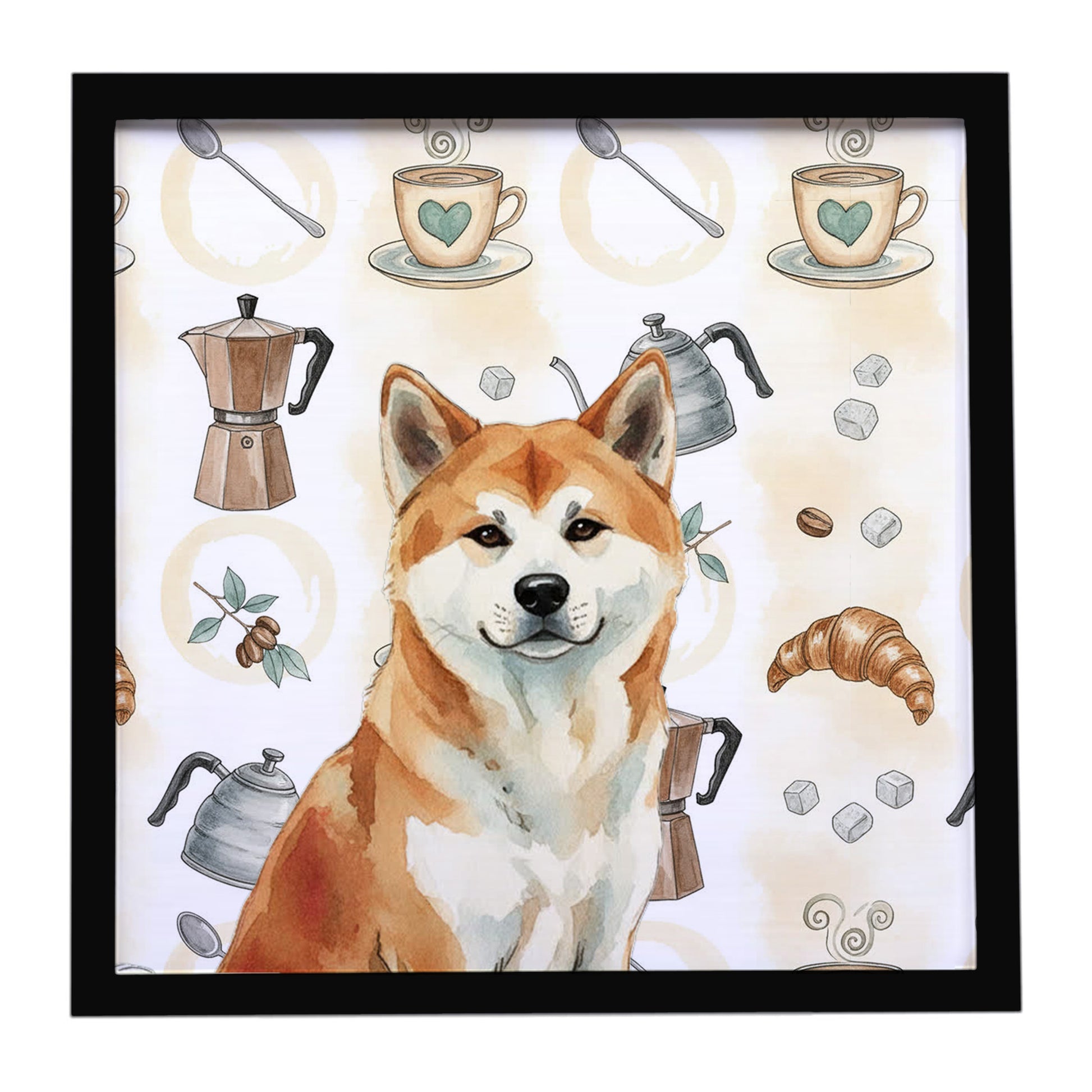 Buy this Red Akita Coffee Bar Framed Metal Print