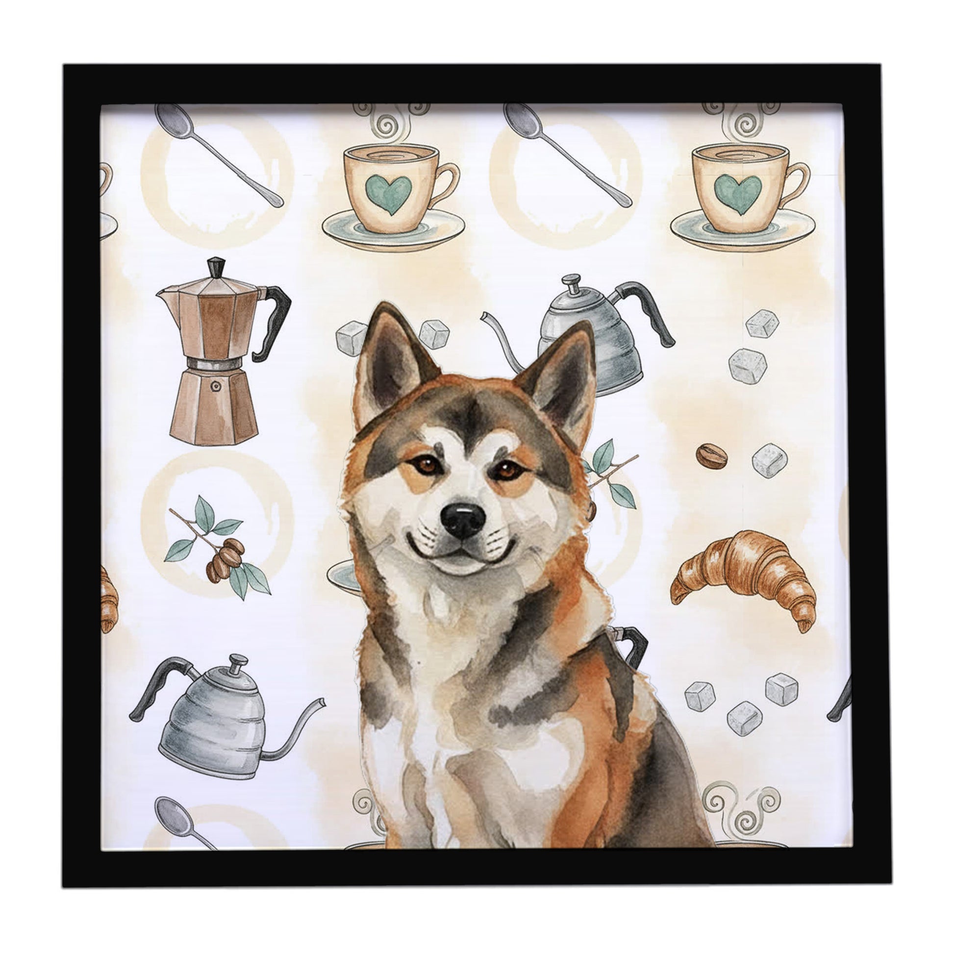 Buy this Sesame Akita Coffee Bar Framed Metal Print