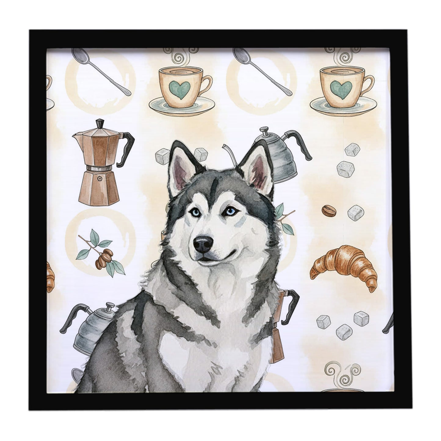 Buy this Gray and White Alaskan Malamute Coffee Bar Framed Metal Print