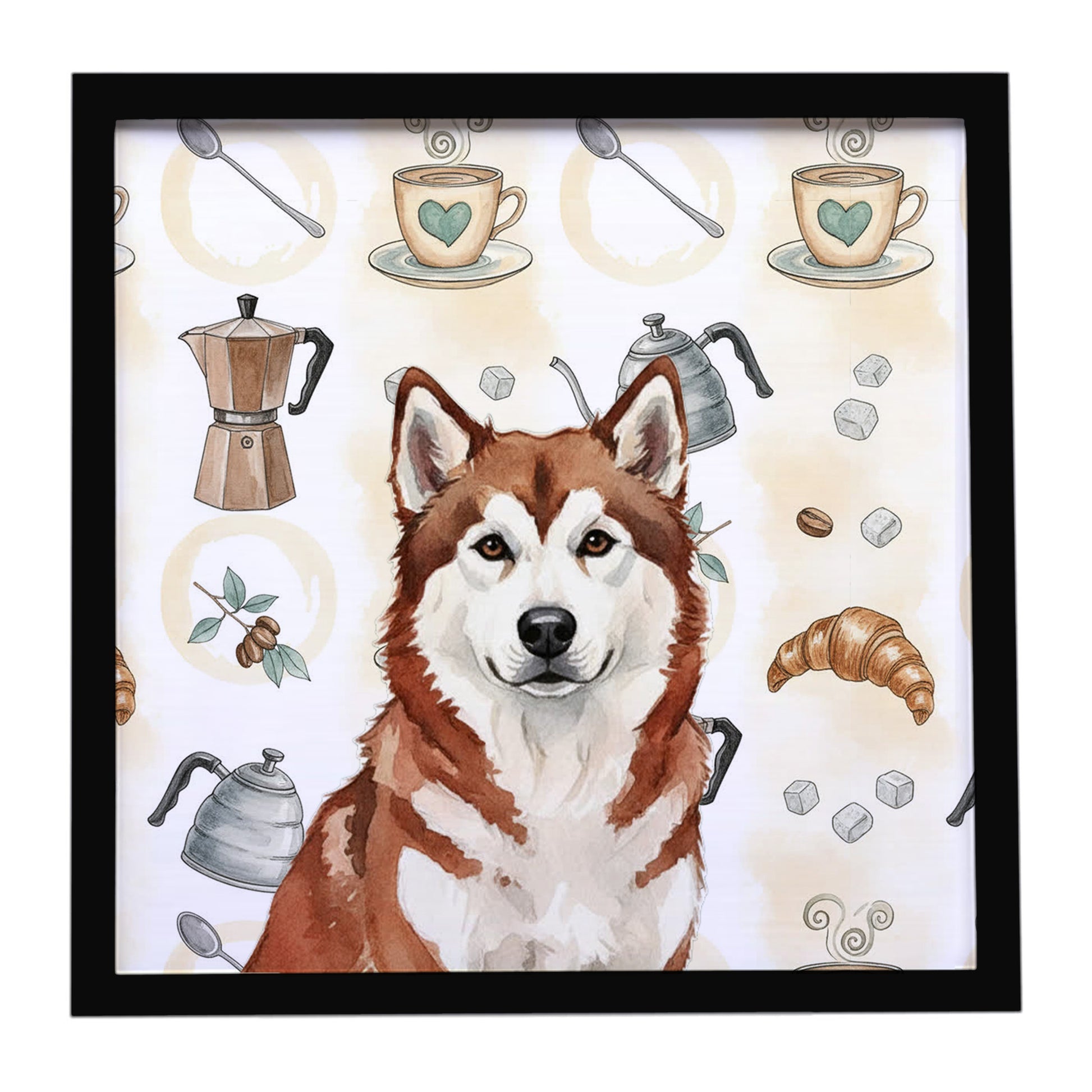 Buy this Red and White Alaskan Malamute Coffee Bar Framed Metal Print