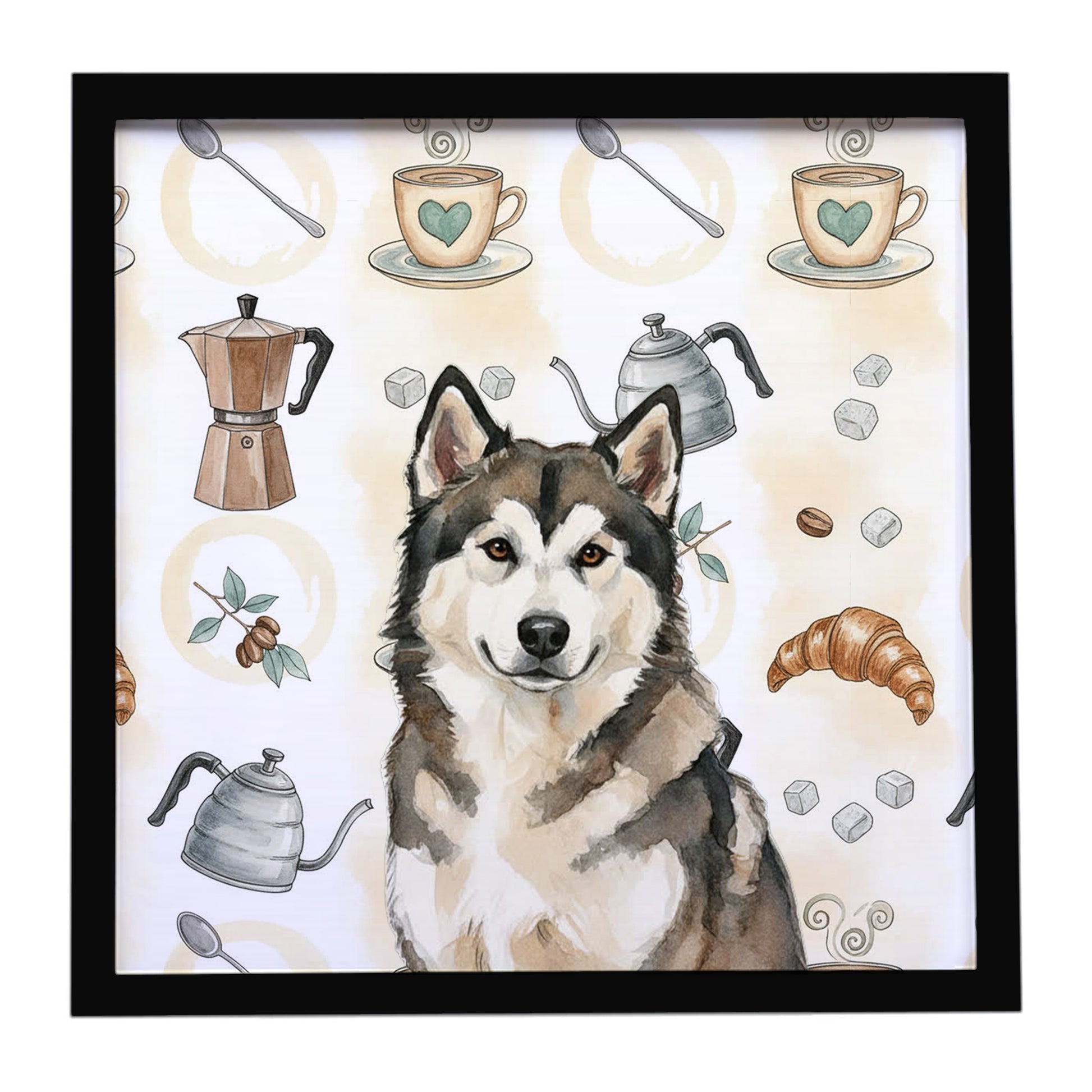 Buy this Sable and White Alaskan Malamute Coffee Bar Framed Metal Print