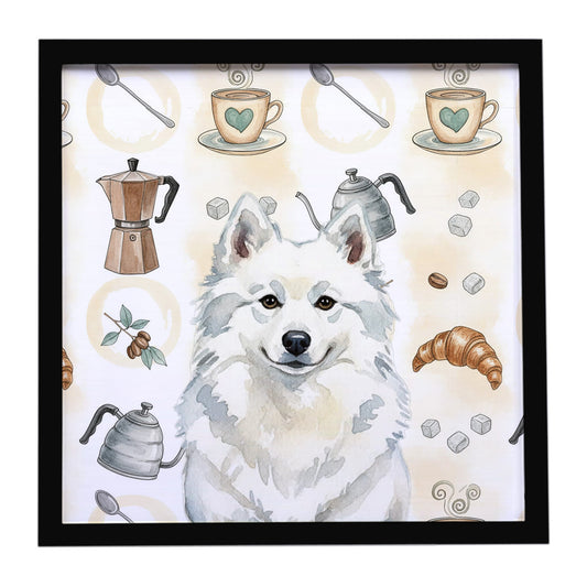 Buy this American Eskimo Coffee Bar Framed Metal Print