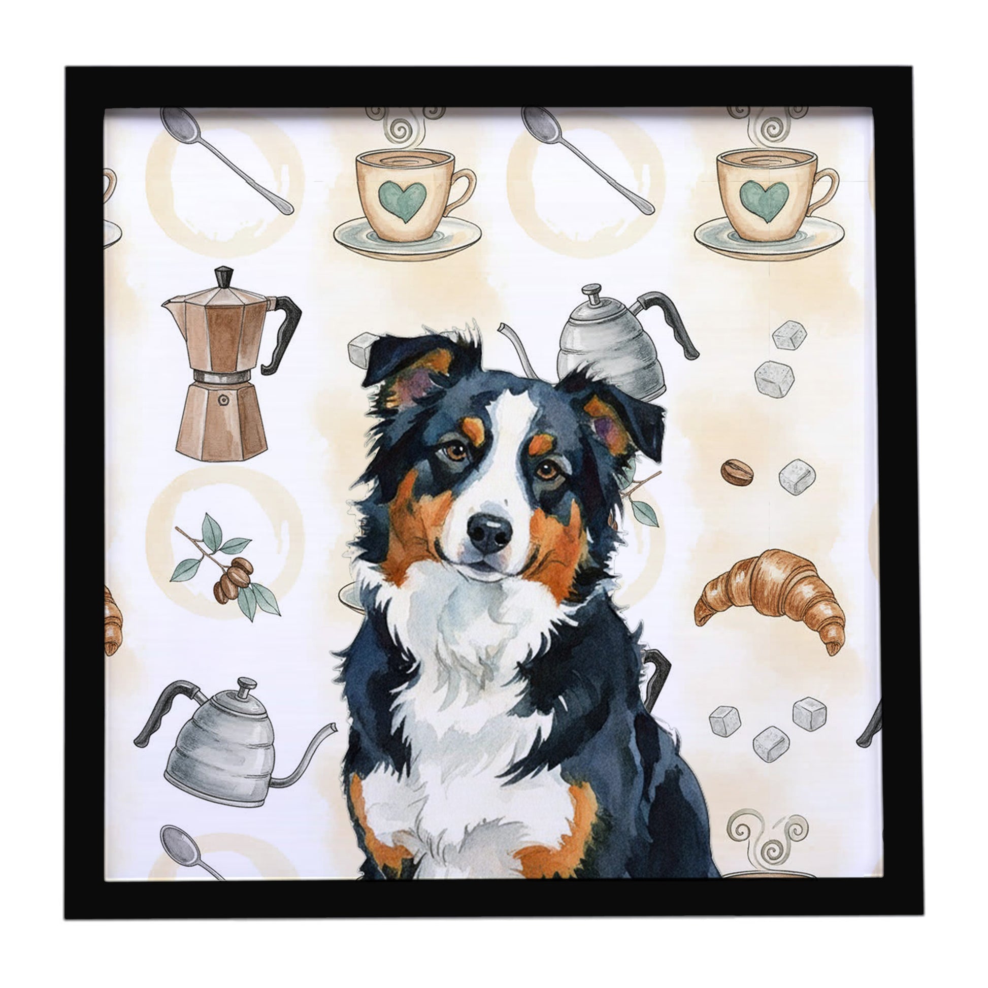 Buy this Black Tri American Shepherd Coffee Bar Framed Metal Print