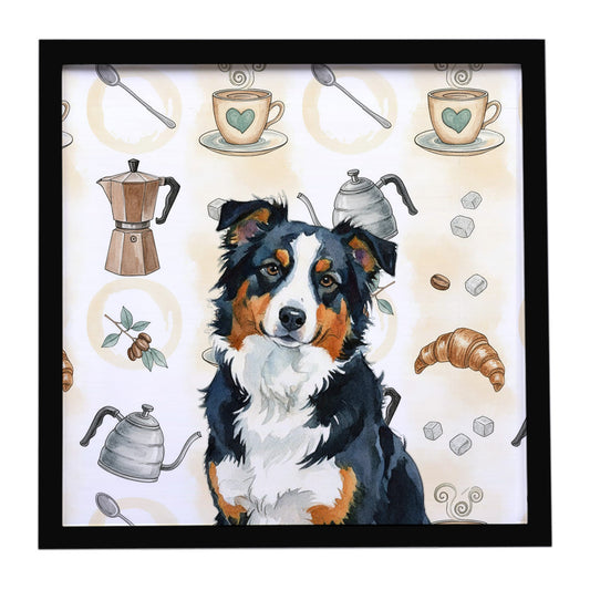 Buy this Black Tri American Shepherd Coffee Bar Framed Metal Print