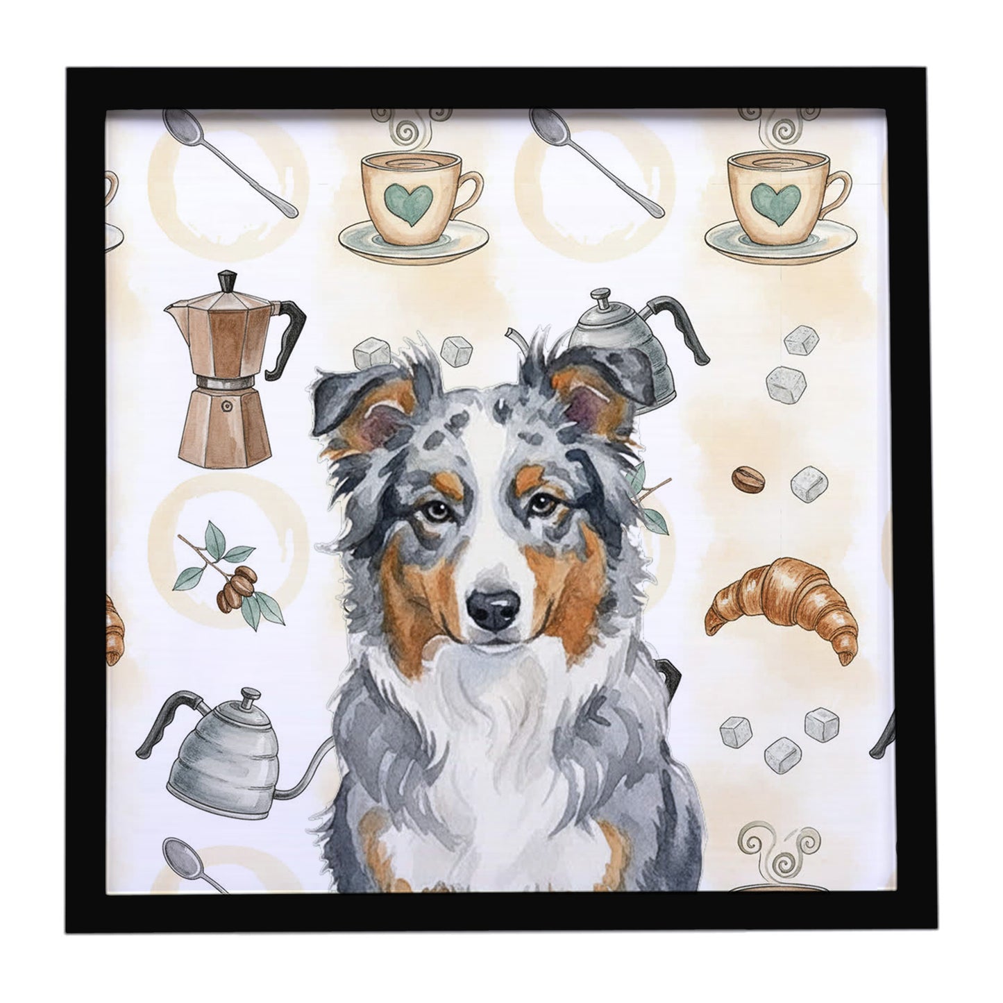 Buy this Blue Merle American Shepherd Coffee Bar Framed Metal Print