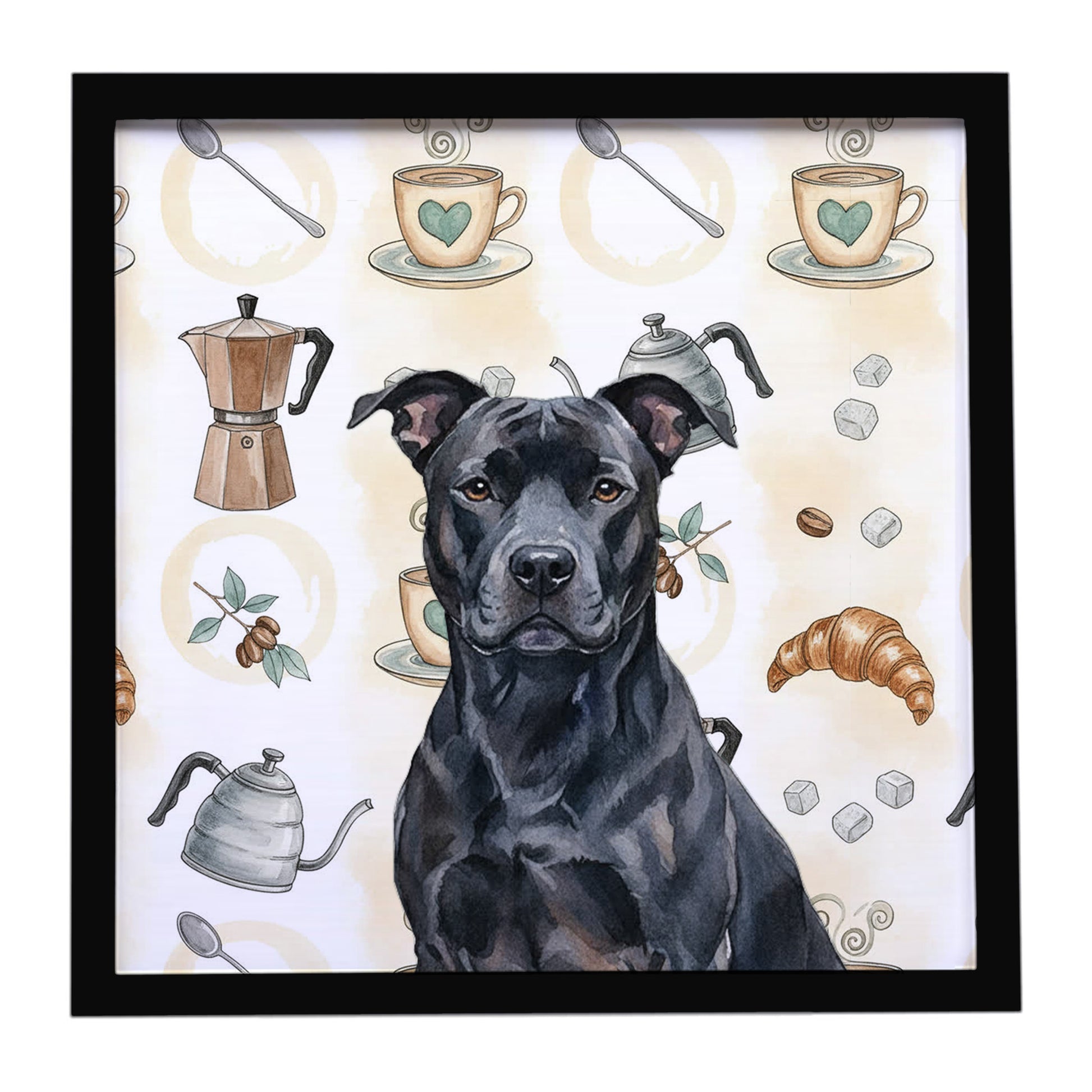 Buy this Black American Staffordshire Terrier Coffee Bar Framed Metal Print