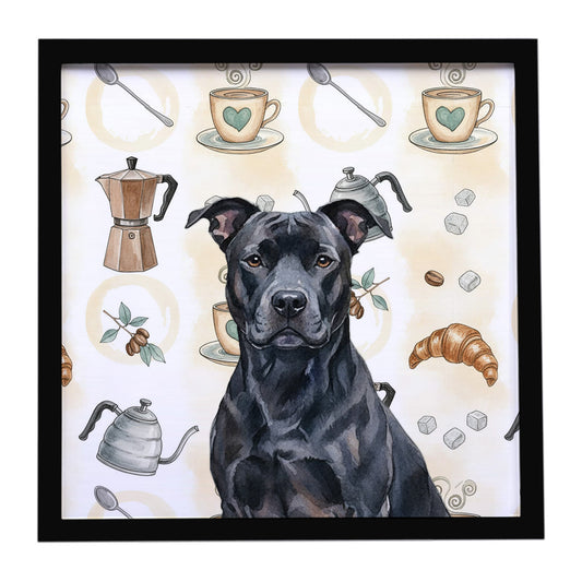 Buy this Black American Staffordshire Terrier Coffee Bar Framed Metal Print