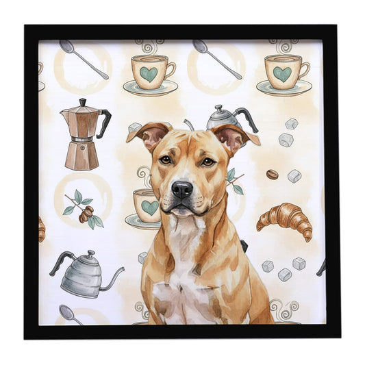 Buy this Fawn American Staffordshire Terrier Coffee Bar Framed Metal Print