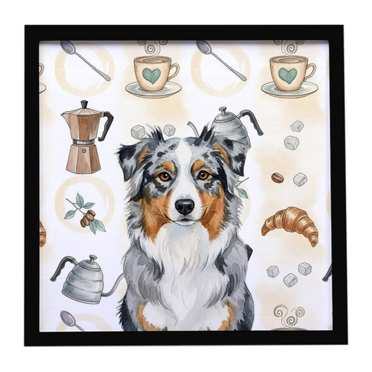 Buy this Blue Merle Australian Shepherd Coffee Bar Framed Metal Print