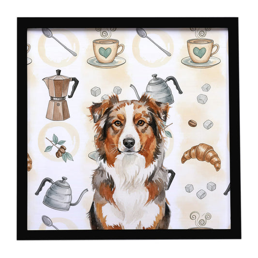 Buy this Red Merle Australian Shepherd Coffee Bar Framed Metal Print