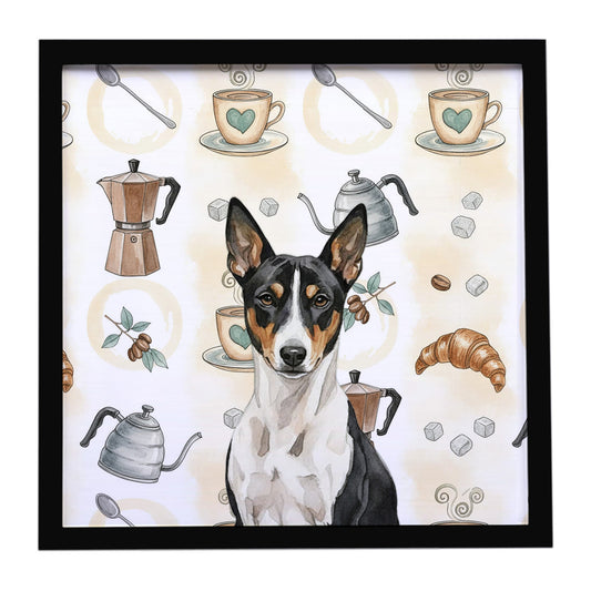 Buy this Black and White Basenji Coffee Bar Framed Metal Print