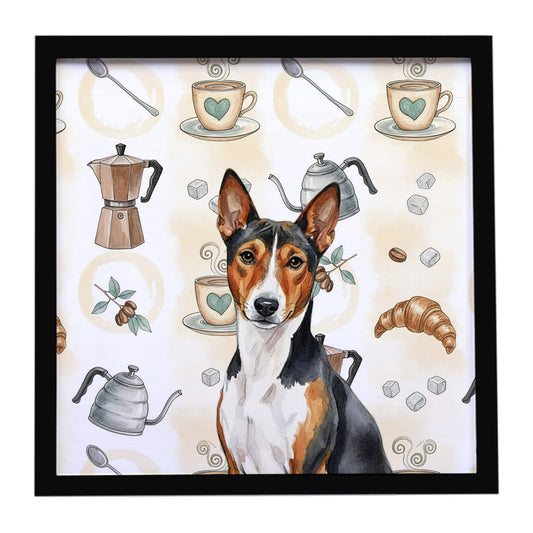 Buy this Tricolor and White Basenji Coffee Bar Framed Metal Print