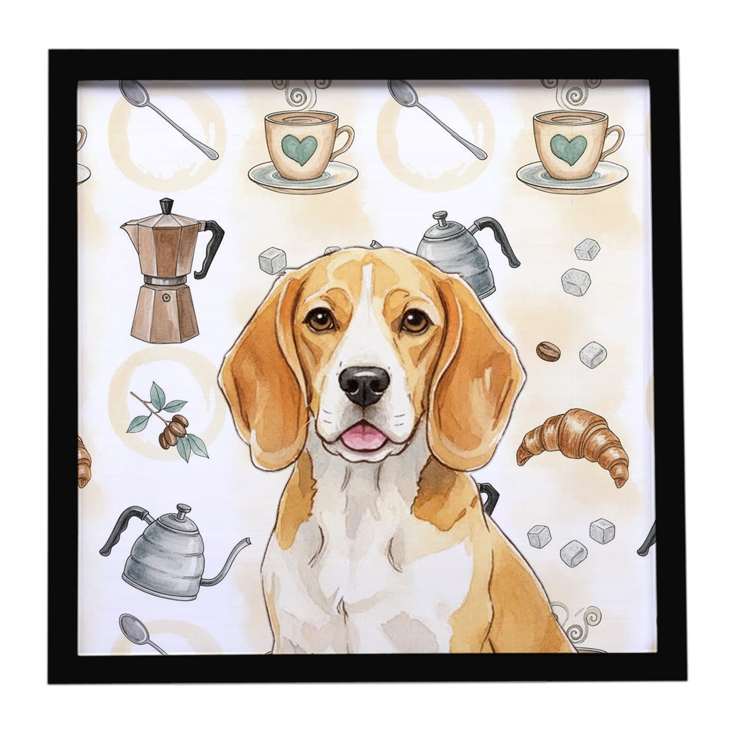 Buy this Lemon and White Beagle Coffee Bar Framed Metal Print