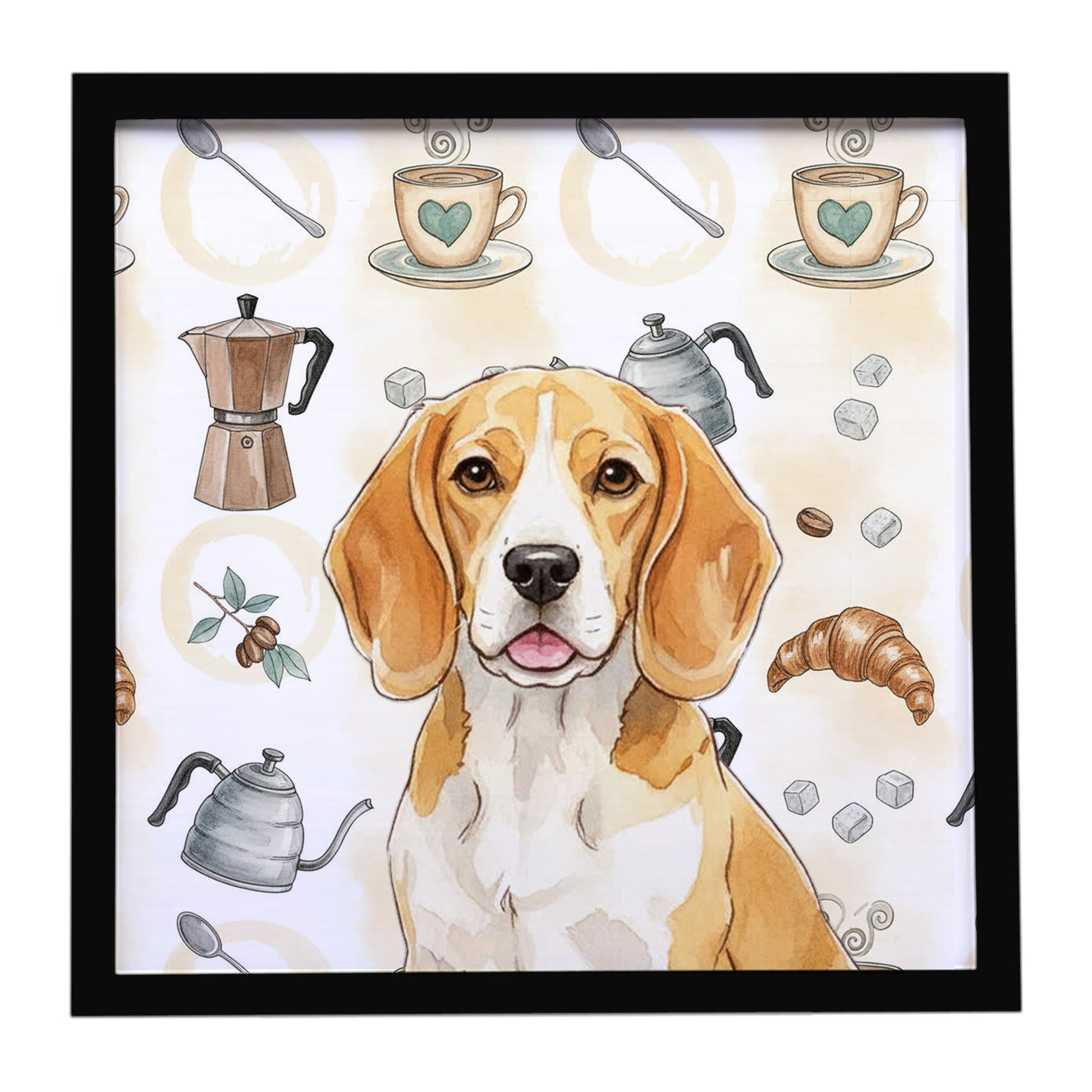 Buy this Lemon and White Beagle Coffee Bar Framed Metal Print