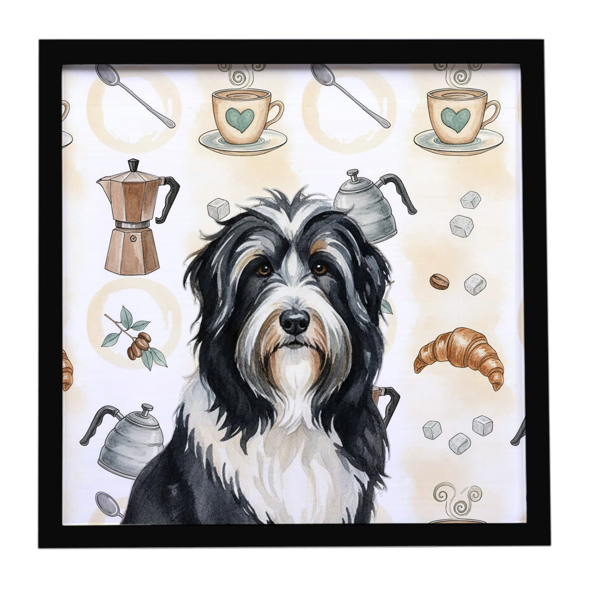 Buy this Black Bearded Collie Coffee Bar Framed Metal Print