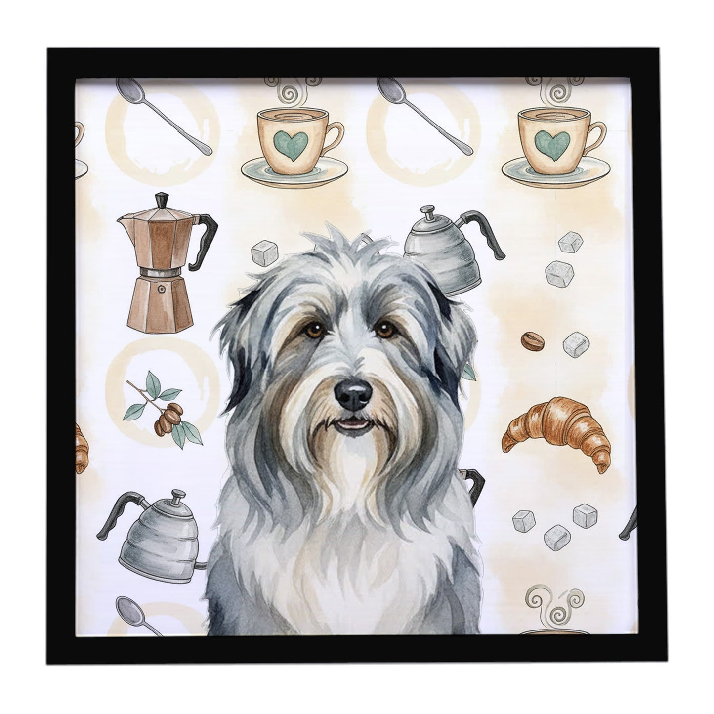 Buy this Bearded Collie Coffee Bar Framed Metal Print