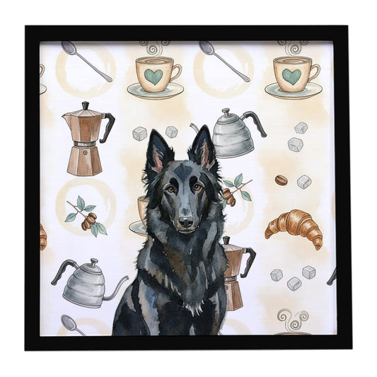 Buy this Belgian Sheepdog Groenendael Coffee Bar Framed Metal Print