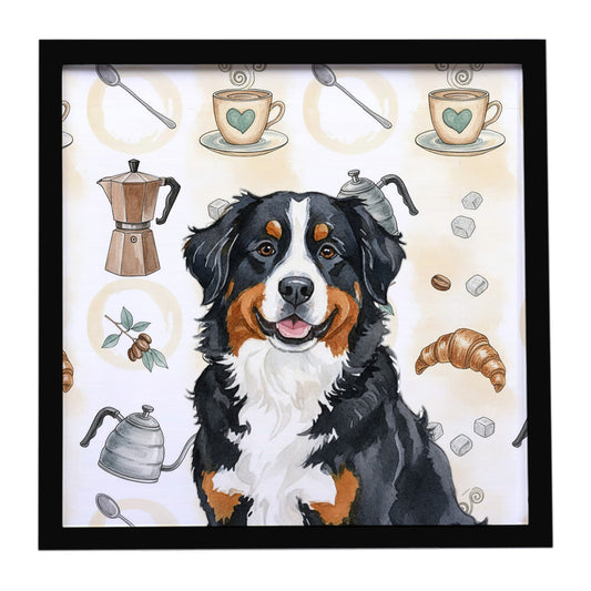Buy this Bernese Mountain Dog Coffee Bar Framed Metal Print