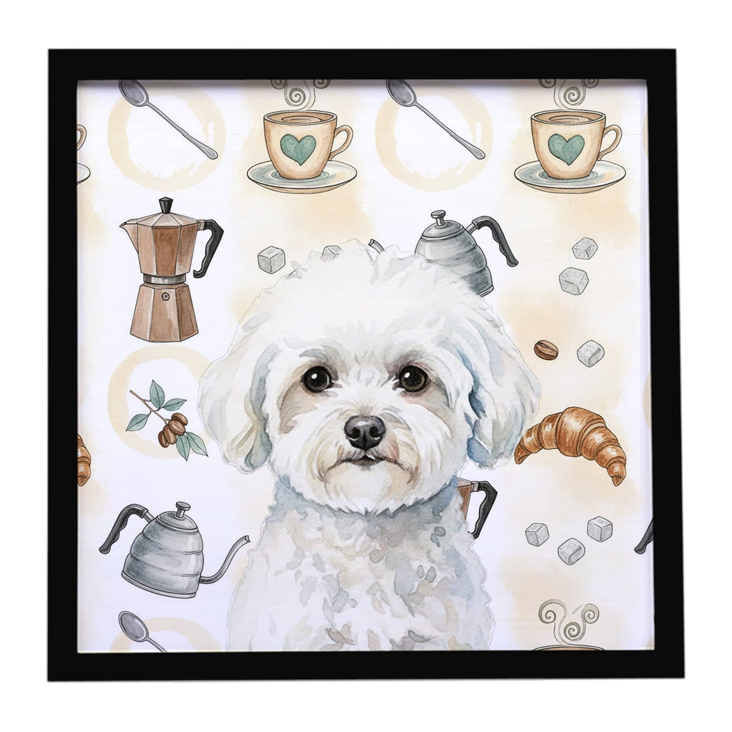 Buy this Bichon Frise Coffee Bar Framed Metal Print