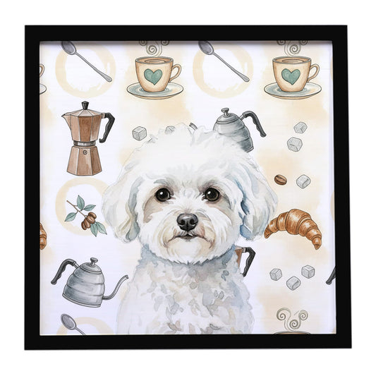 Buy this Bichon Frise Coffee Bar Framed Metal Print